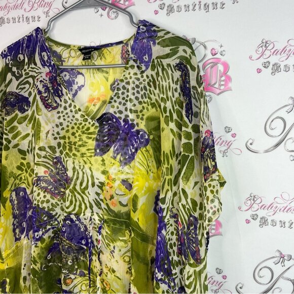 Jessica coverup dress butterfly’s tropical Vibrant Green and Purple Tunic - Picture 4 of 8